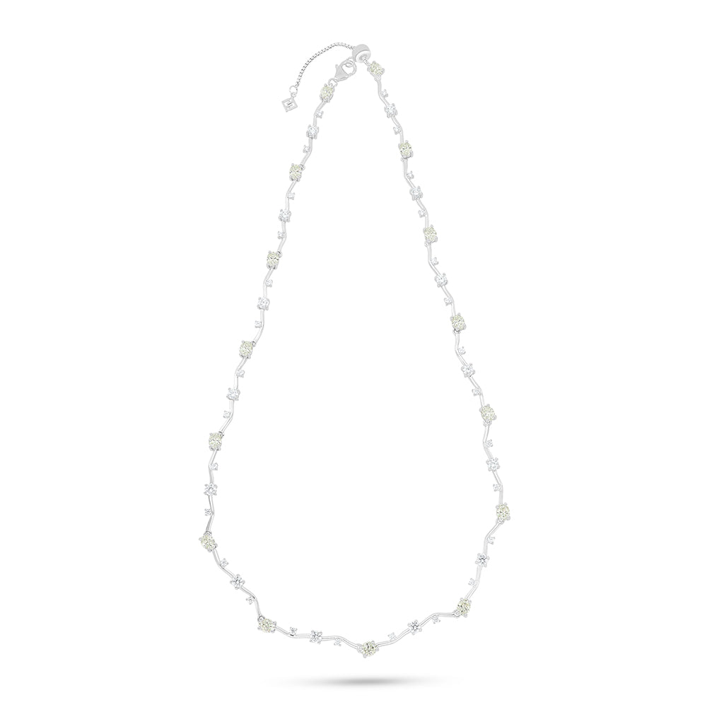 Sterling Silver 925 Necklace Rhodium Plated Embedded With Diamond Zircon And White Zircon
