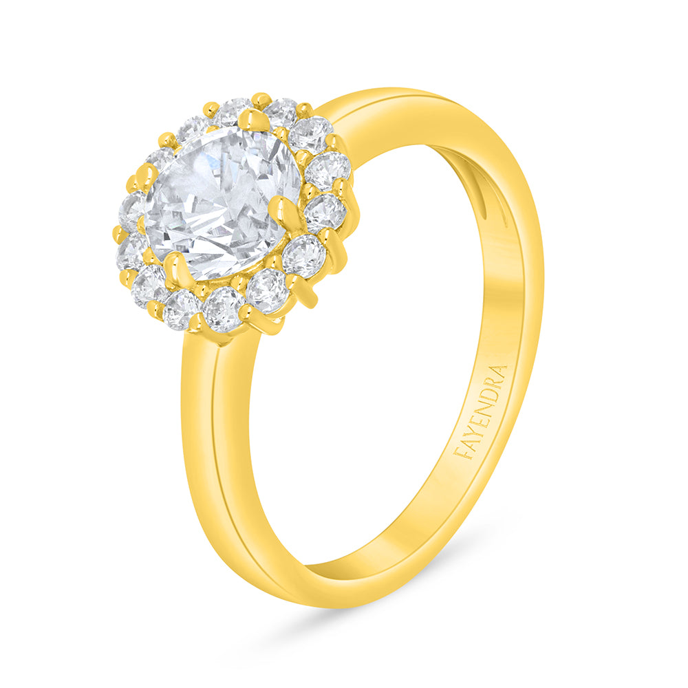 Sterling Silver 925 Ring Golden Plated Embedded With Diamond Zircon And White Zircon