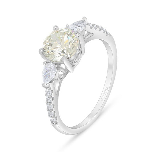 Sterling Silver 925 Ring Rhodium Plated Embedded With Diamond Zircon And White Zircon