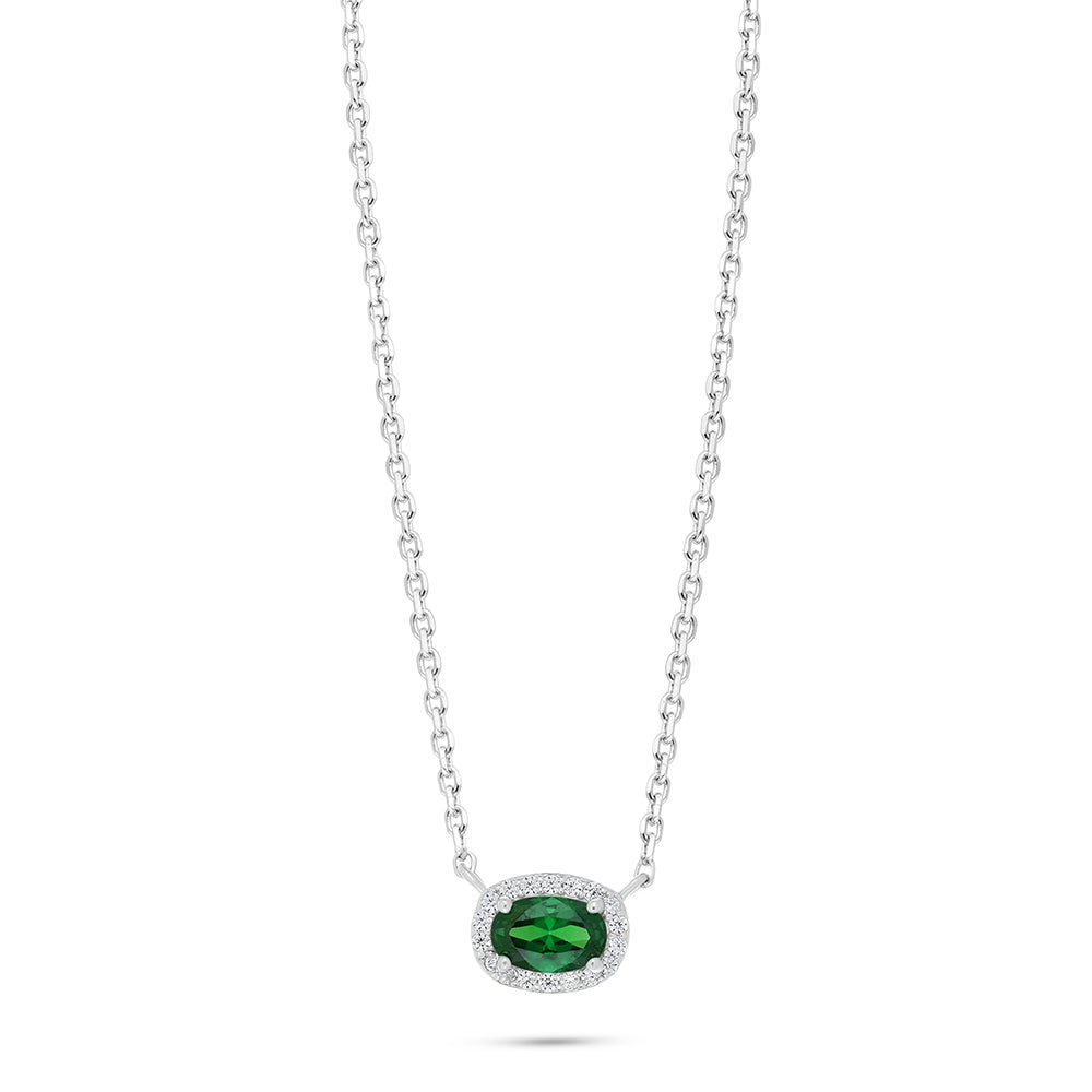Sterling Silver 925 Necklace Rhodium Plated Embedded With Emerald Zircon And White Zircon
