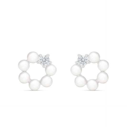 Sterling Silver 925 Earring Rhodium Plated Embedded With Natural White Pearl And White Zircon