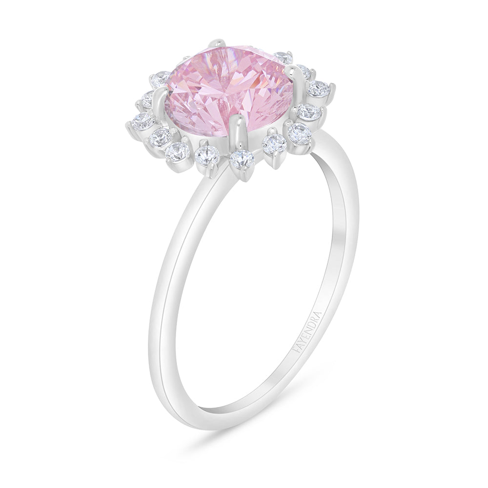 Sterling Silver 925 Ring Rhodium Plated Embedded With Pink Zircon And White Zircon