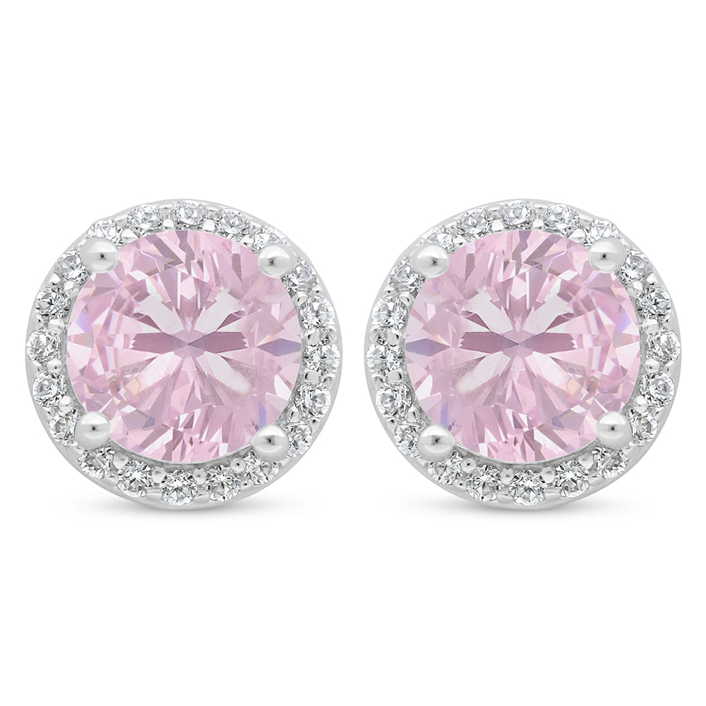 Sterling Silver 925 Earring Rhodium Plated Embedded With Pink Zircon And White Zircon