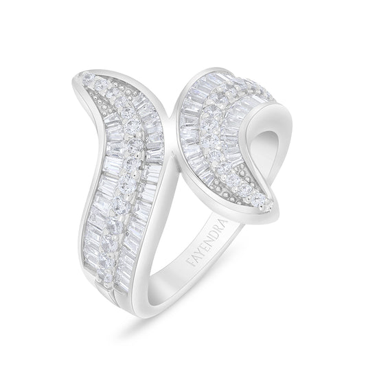 Sterling Silver 925 Ring Rhodium Plated Embedded With White Zircon