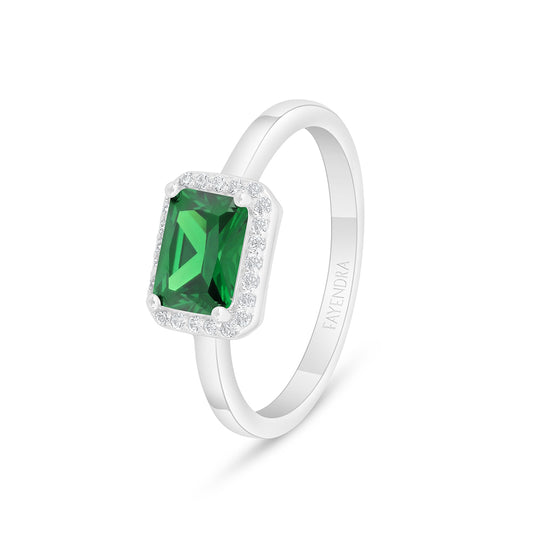 Sterling Silver 925 Ring Rhodium Plated Embedded With Emerald Zircon And White Zircon