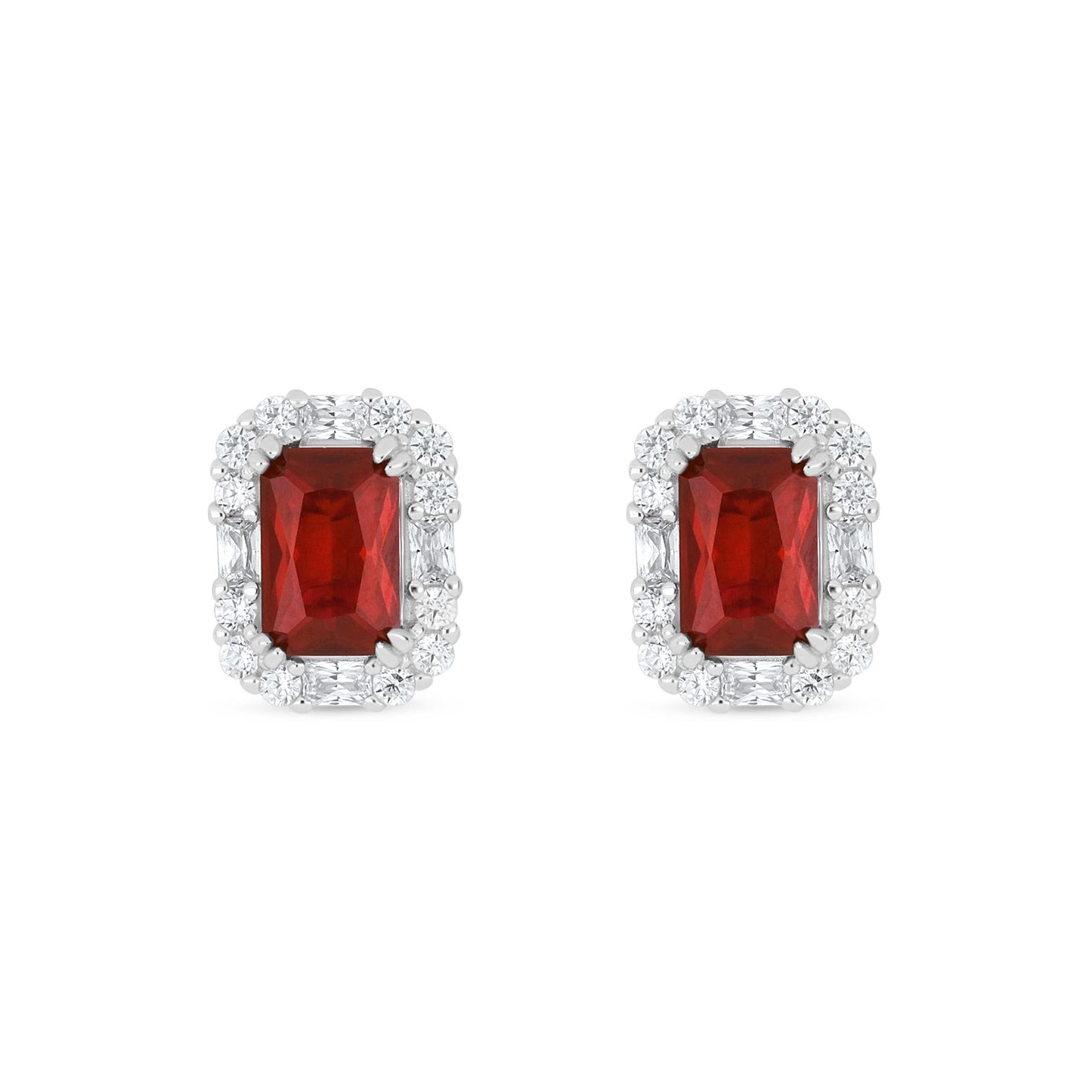 Sterling Silver 925 Earring Rhodium Plated Embedded With Ruby Corundum And White Zircon
