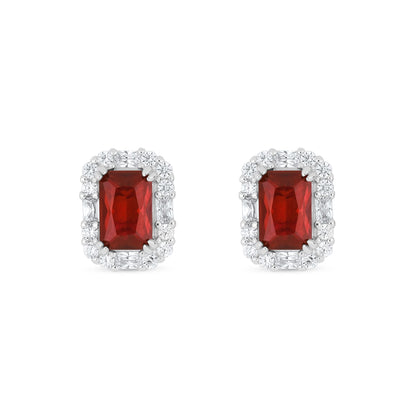 Sterling Silver 925 Earring Rhodium Plated Embedded With Ruby Corundum And White Zircon