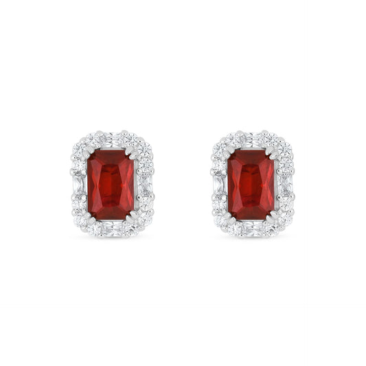 Sterling Silver 925 Earring Rhodium Plated Embedded With Ruby Corundum And White Zircon