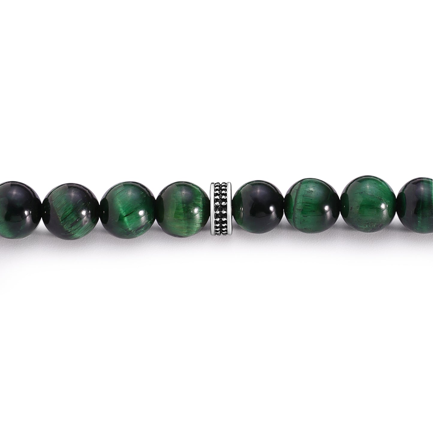 Green Tiger Eye Rosary 45 Round Bead 8 MM Whit Stainless Steel 316L Set (Silver & Black Plated)