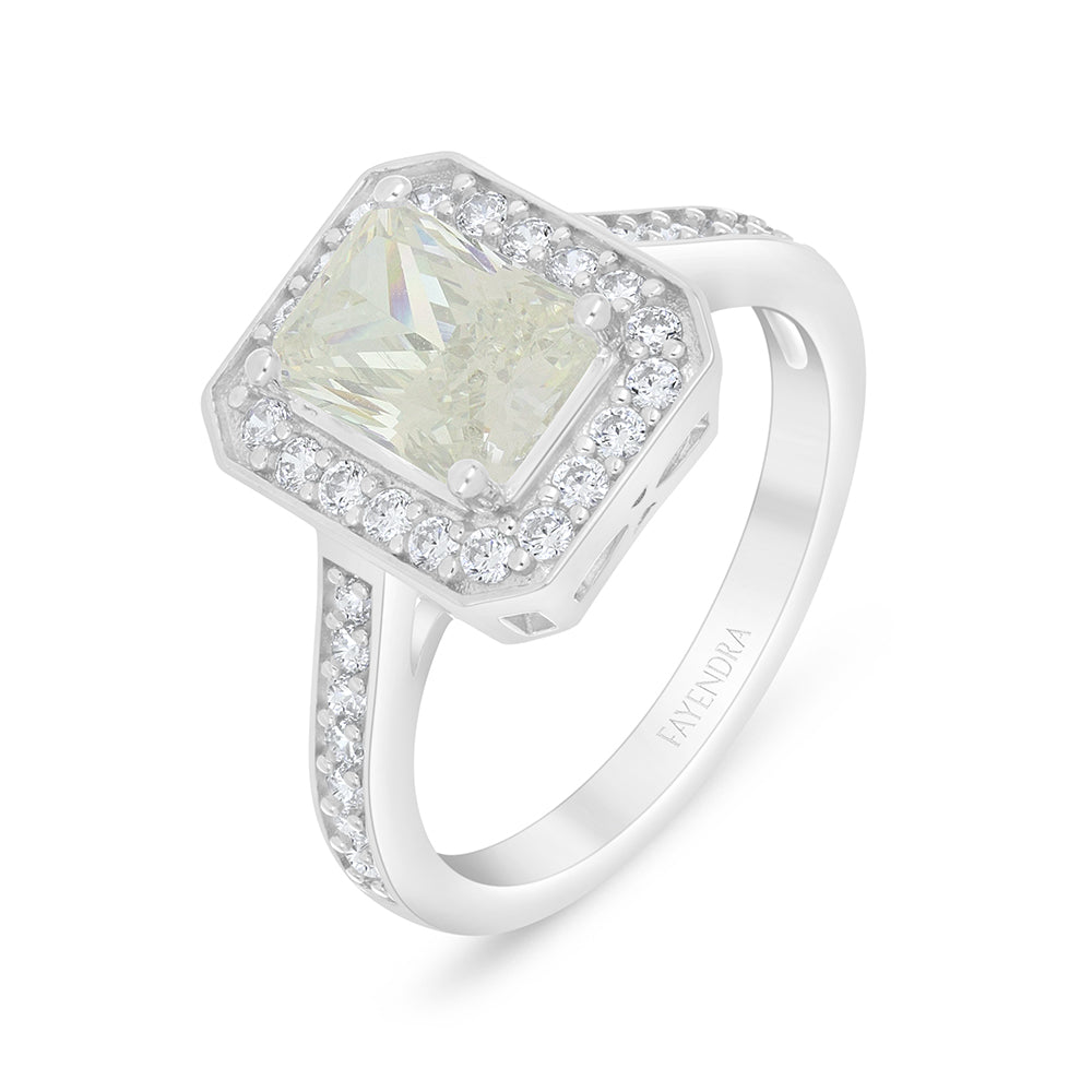 Sterling Silver 925 Ring Rhodium Plated Embedded With Diamond Zircon And White Zircon