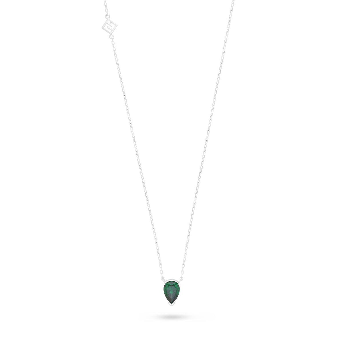 Sterling Silver 925 Necklace Rhodium Plated Embedded With Emerald Zircon