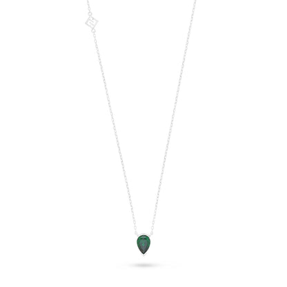 Sterling Silver 925 Necklace Rhodium Plated Embedded With Emerald Zircon