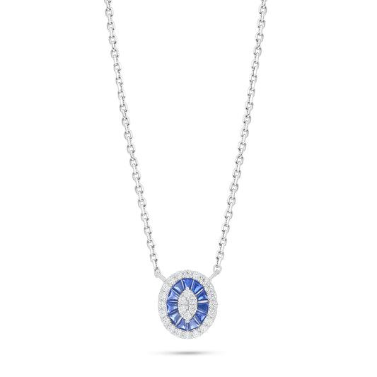 Sterling Silver 925 Necklace Rhodium Plated Embedded With Sapphire Corundum And White Zircon