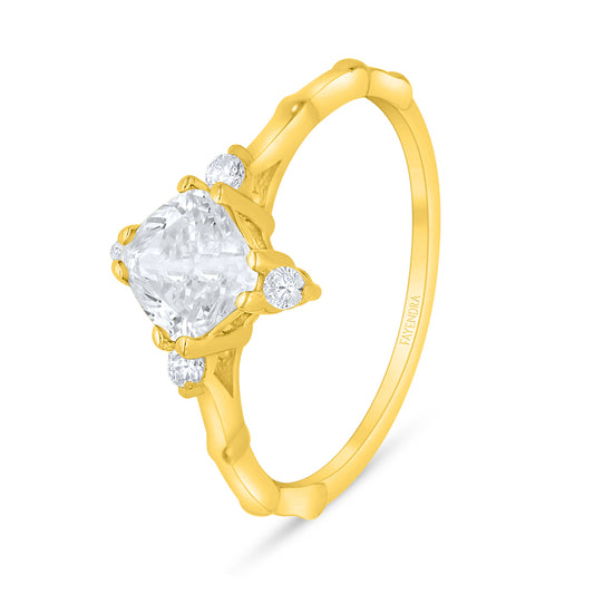Sterling Silver 925 Ring Golden Plated Embedded With White Zircon
