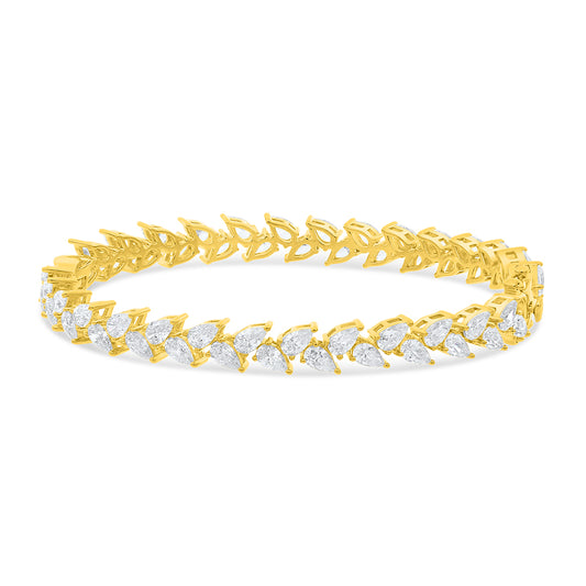 Sterling Silver 925 Bangle Golden Plated Embedded With White Zircon Size 6