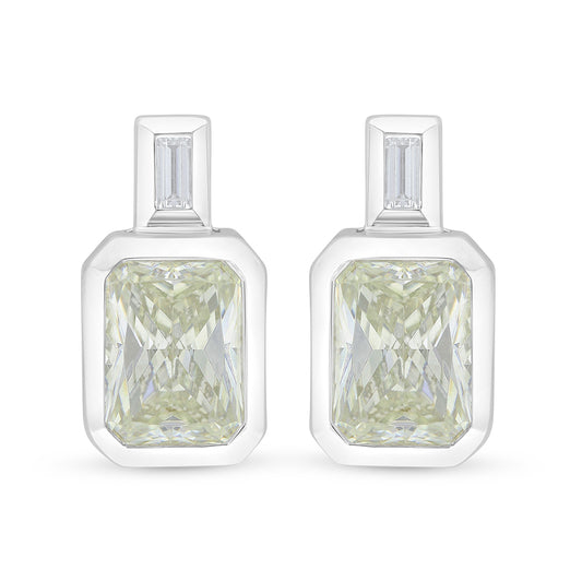 Sterling Silver 925 Earring Rhodium Plated Embedded With Yellow Diamond And White Zircon