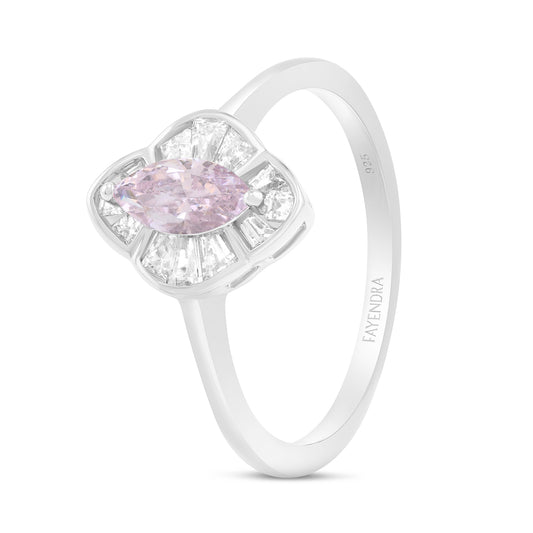 Sterling Silver 925 Ring Rhodium Plated Embedded With Pink Zircon And White Zircon