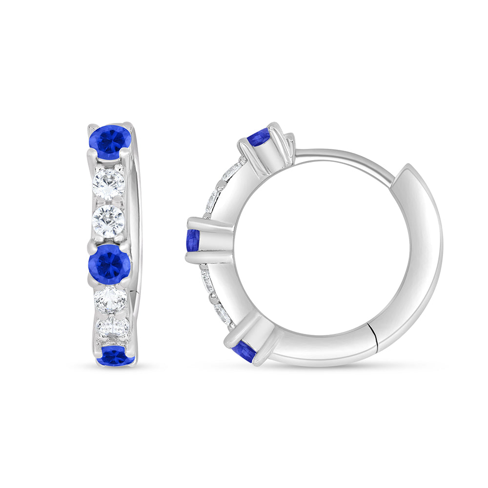 Sterling Silver 925 Earring Rhodium Plated Embedded With Sapphire Corundum And White Zircon