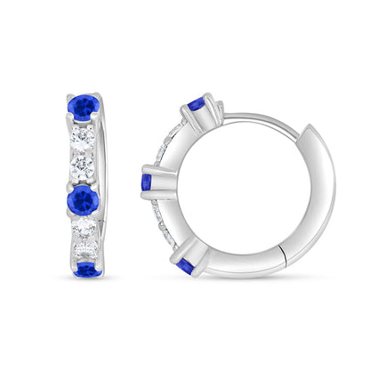 Sterling Silver 925 Earring Rhodium Plated Embedded With Sapphire Corundum And White Zircon