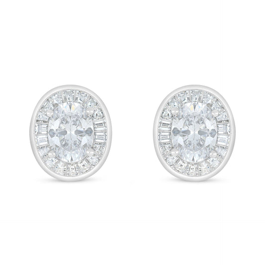 Sterling Silver 925 Earring Rhodium Plated Embedded With White Zircon