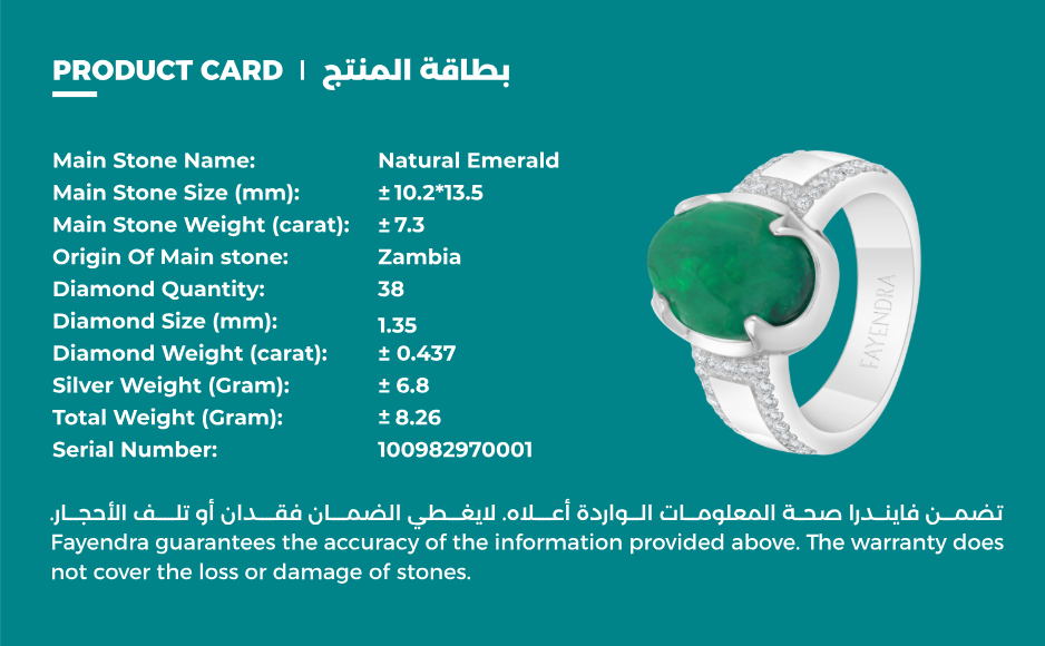 Sterling Silver 925 Men Ring Rhodium Plated Embedded With Natural Emerald And Natural Diamond (CVD)