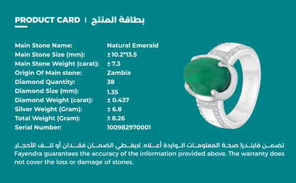 Sterling Silver 925 Men Ring Rhodium Plated Embedded With Natural Emerald And Natural Diamond (CVD)