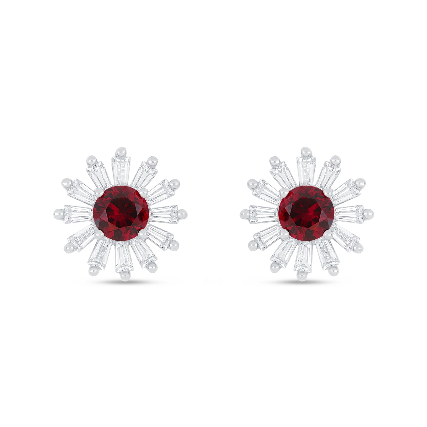 Sterling Silver 925 Earring Rhodium Plated Embedded With Ruby Corundum And White Zircon