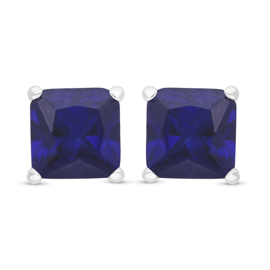 Sterling Silver 925 Earring Rhodium Plated Embedded With Sapphire Corundum