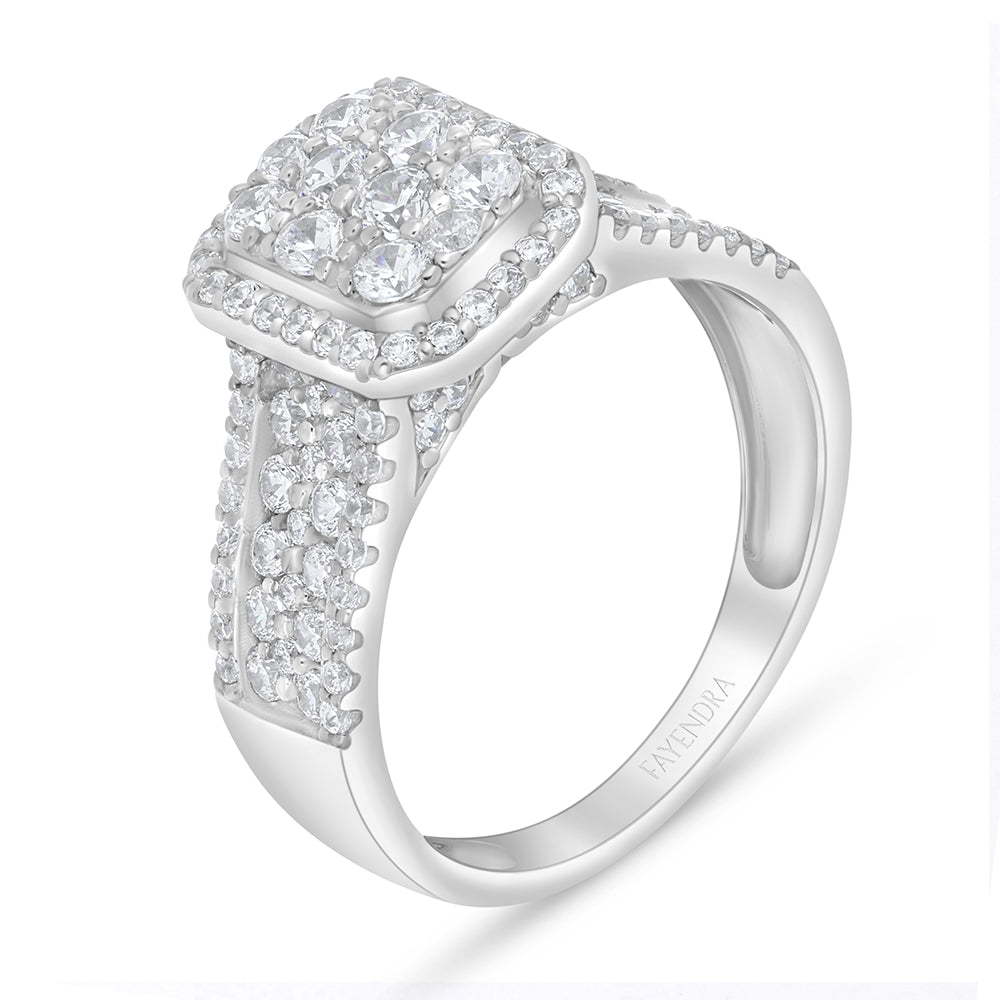 Sterling Silver 925 Ring Rhodium Plated Embedded With White Zircon