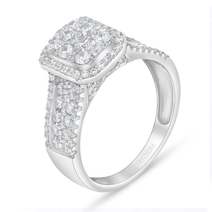 Sterling Silver 925 Ring Rhodium Plated Embedded With White Zircon
