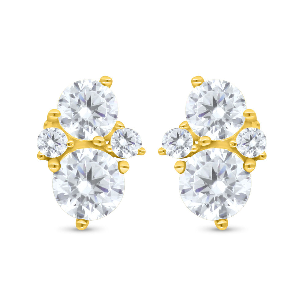 Sterling Silver 925 Earring Golden Plated Embedded With White Zircon