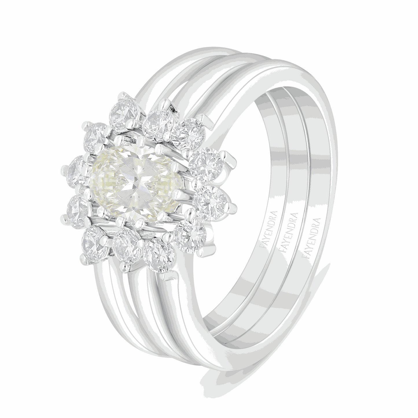 Sterling Silver 925 Ring (3pieces) Rhodium Plated Embedded  With Diamond Zircon And White Zircon