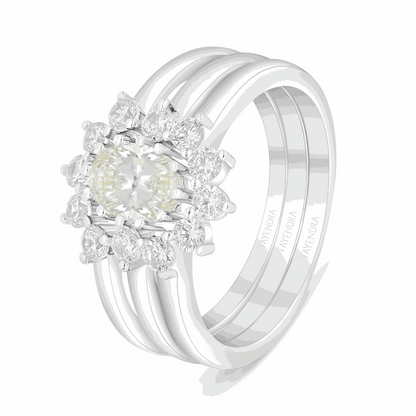 Sterling Silver 925 Ring (3pieces) Rhodium Plated Embedded  With Diamond Zircon And White Zircon