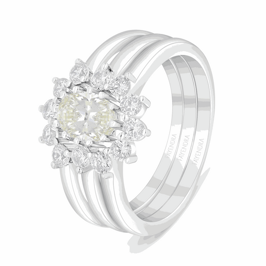 Sterling Silver 925 Ring (3pieces) Rhodium Plated Embedded  With Diamond Zircon And White Zircon