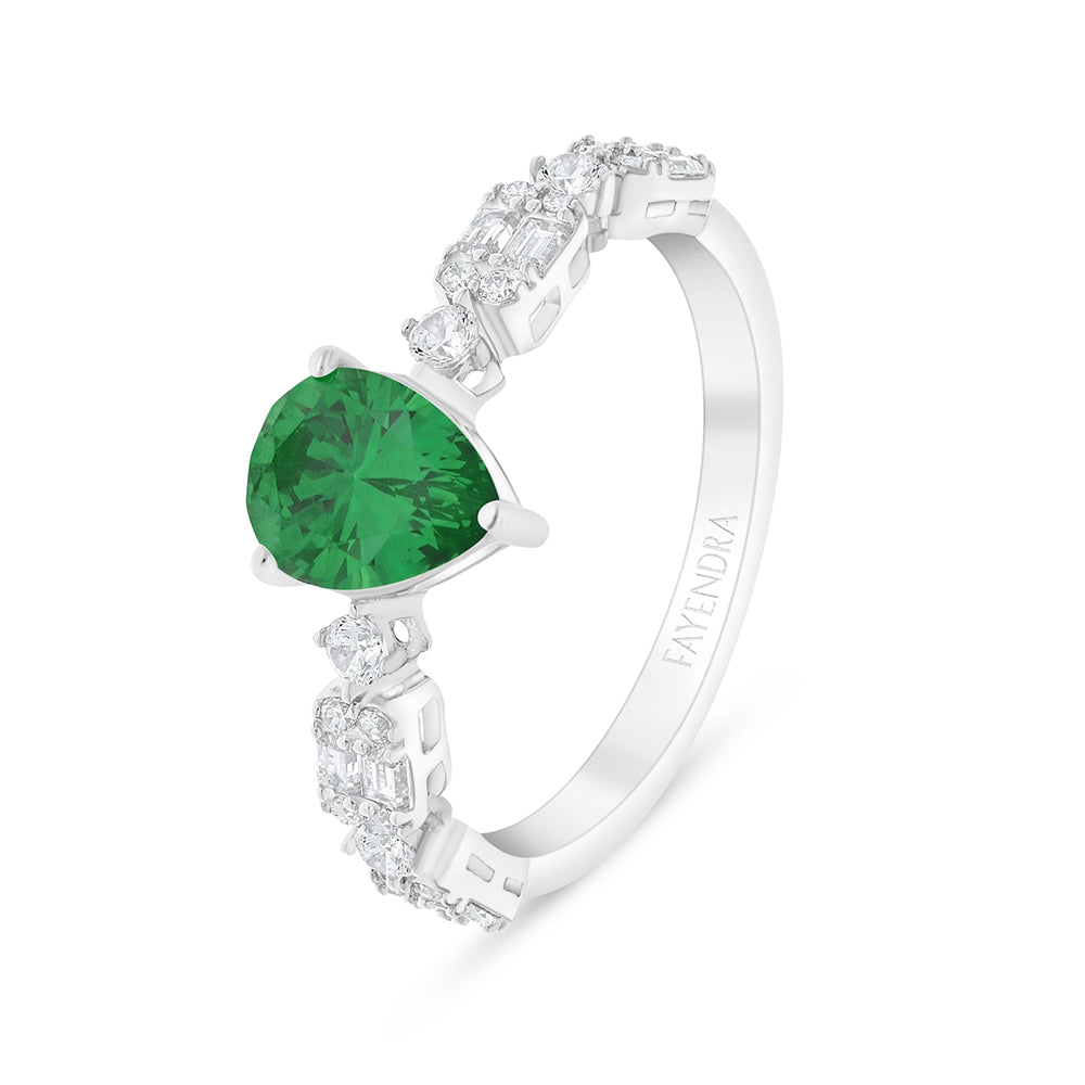 Sterling Silver 925 SET Rhodium Plated Embedded With Emerald Zircon And White Zircon