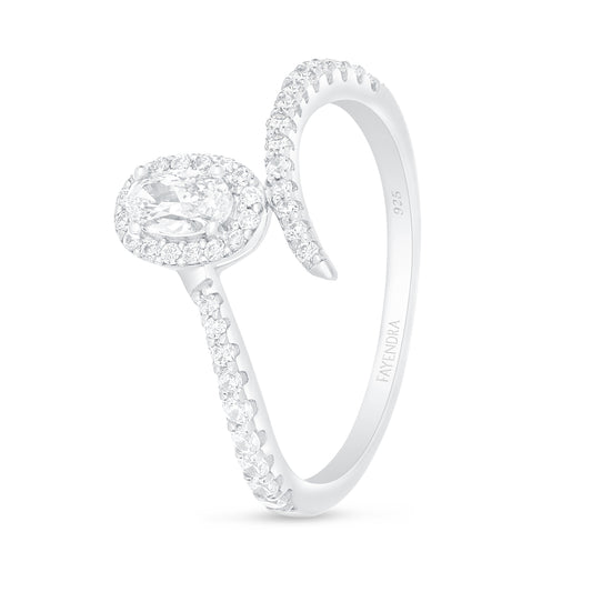 Sterling Silver 925 Ring Rhodium Plated Embedded With White Zircon