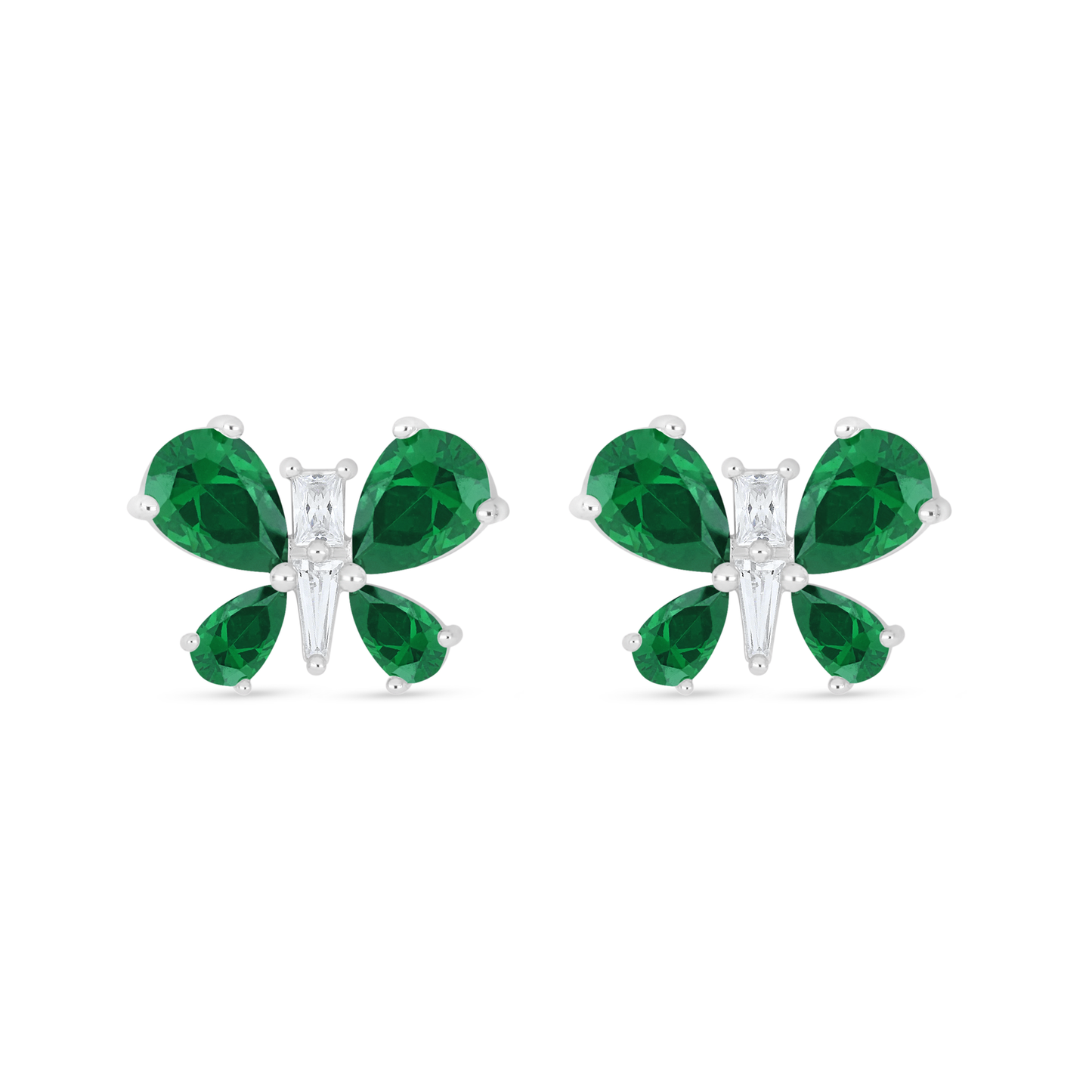Sterling Silver 925 Earring Rhodium Plated Embedded With Emerald Zircon And White Zircon