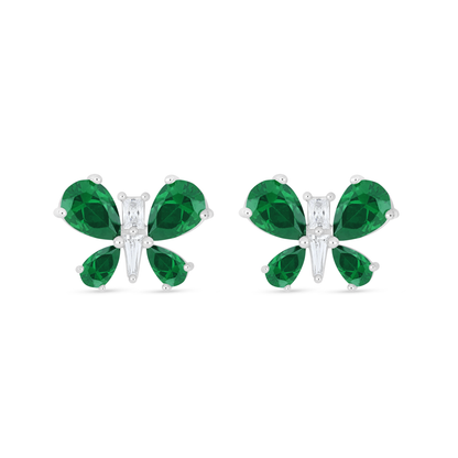 Sterling Silver 925 Earring Rhodium Plated Embedded With Emerald Zircon And White Zircon