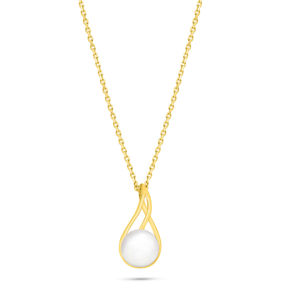 Sterling Silver 925 Necklace Golden Plated Embedded With Natural White Pearl