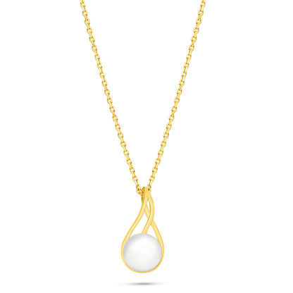 Sterling Silver 925 Necklace Golden Plated Embedded With Natural White Pearl