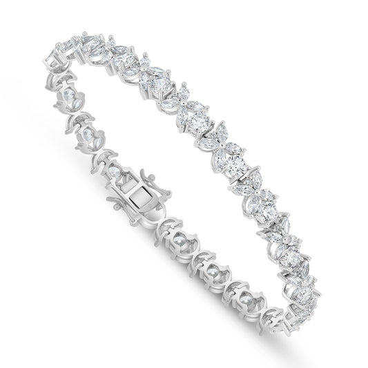 Sterling Silver 925 Bracelet Rhodium Plated Embedded With White Zircon