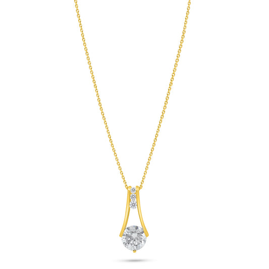 Sterling Silver 925 Necklace Golden Plated Embedded With Diamond Zircon And White Zircon