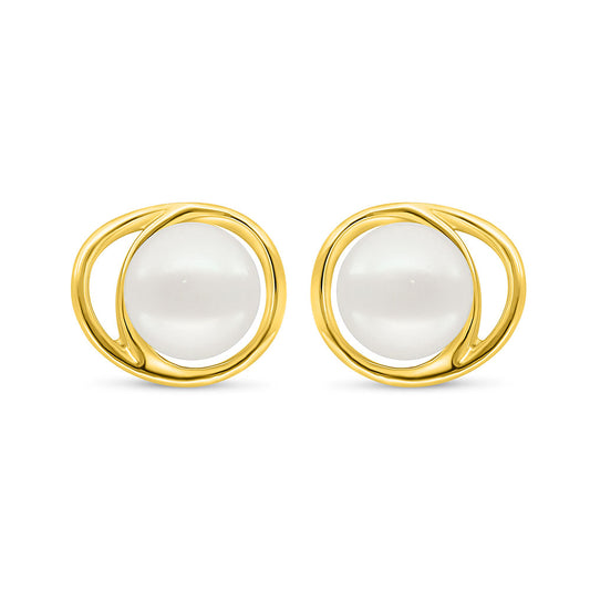Sterling Silver 925 Earring Golden Plated Embedded With Fresh Water Pearl