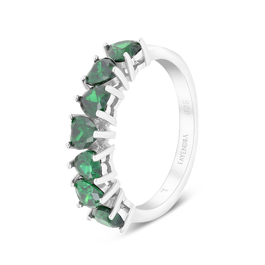 Sterling Silver 925 Ring Rhodium Plated Embedded With Emerald