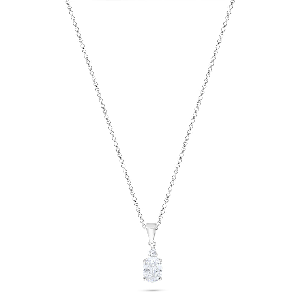 Sterling Silver 925 Necklace Rhodium Plated Embedded With White Zircon