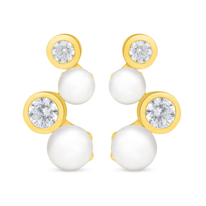 Sterling Silver 925 Earring Golden Plated Embedded With Natural White Pearl And White Zircon