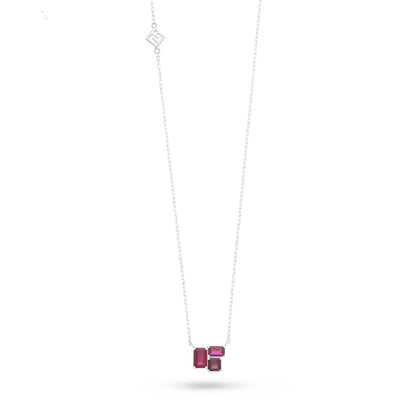 Sterling Silver 925 Necklace Rhodium Plated Embedded With Ruby Corundum And White Zircon