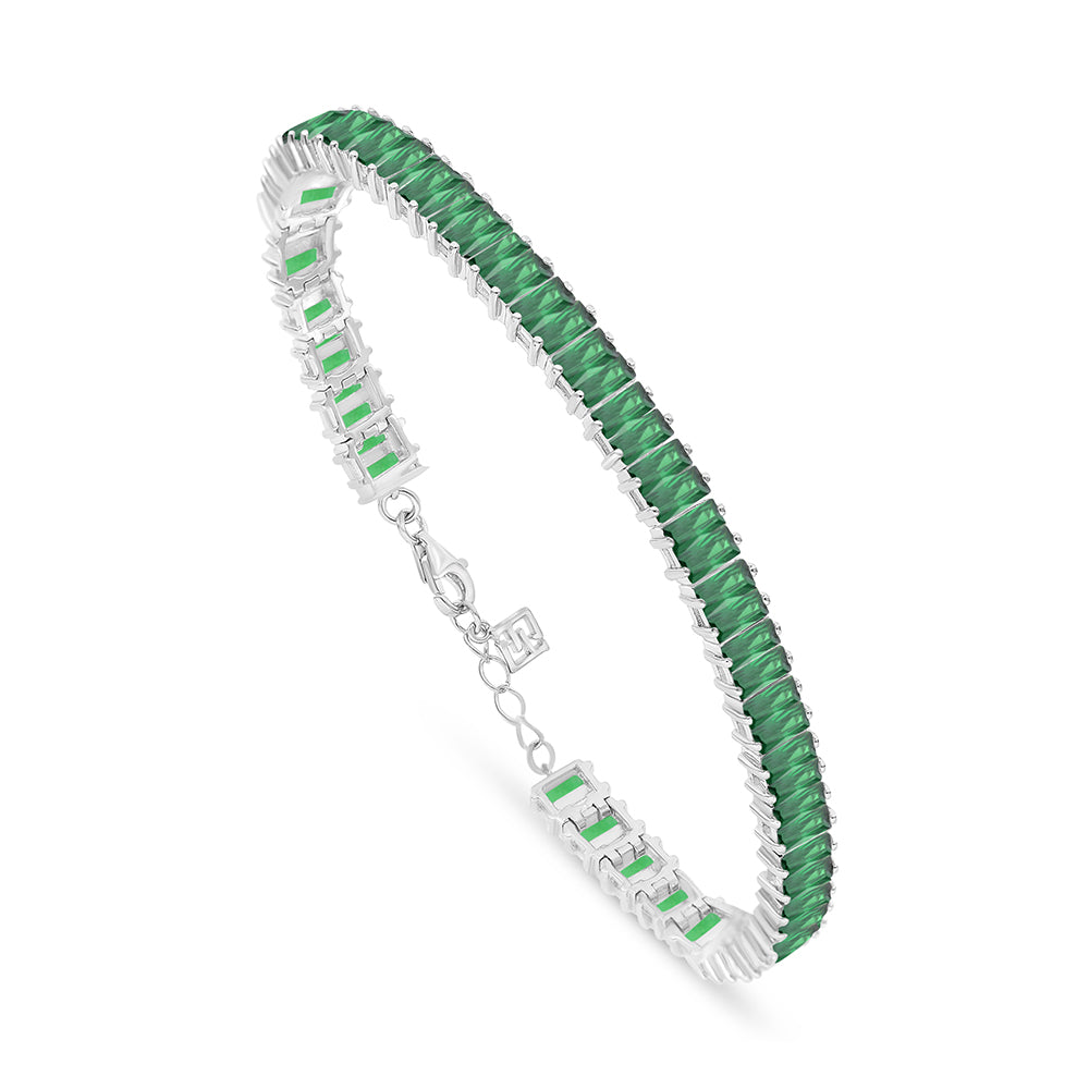 Sterling Silver 925 Bracelet Rhodium Plated Embedded With Emerald Zircon