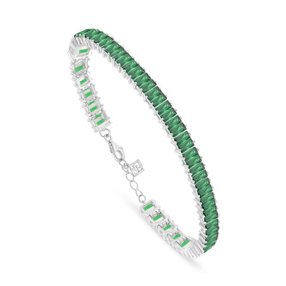Sterling Silver 925 Bracelet Rhodium Plated Embedded With Emerald Zircon