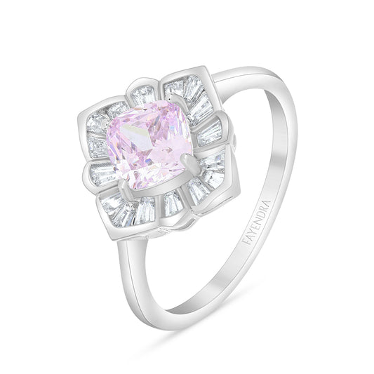 Sterling Silver 925 Ring Rhodium Plated Embedded With Pink Zircon And White Zircon